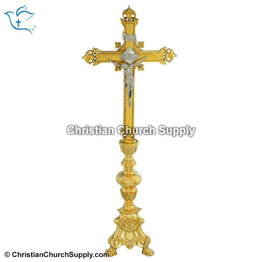 Candlesticks and Altar Crucifix - Gold Plated