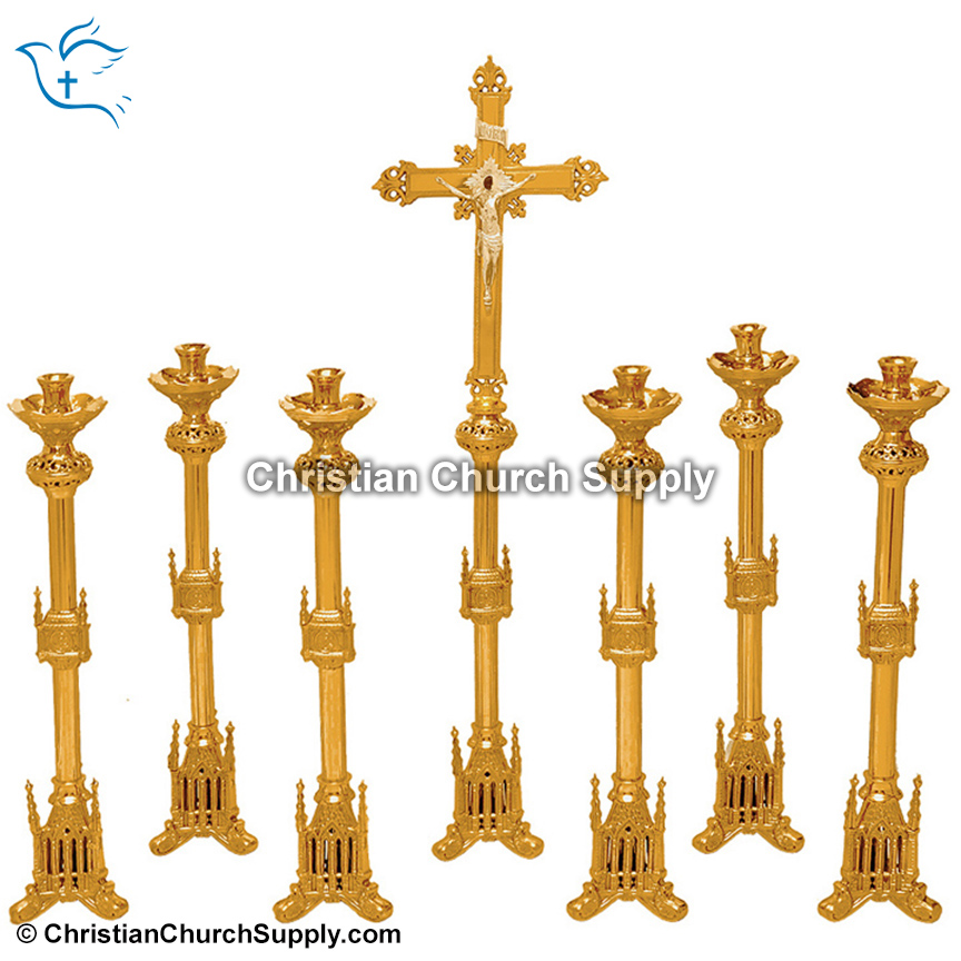 Large Gothic Candlesticks and Crucifix Set of 7 Pcs, Manufacturers