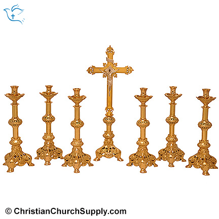 Altar Cross and Candle sticks Set of 7 pieces