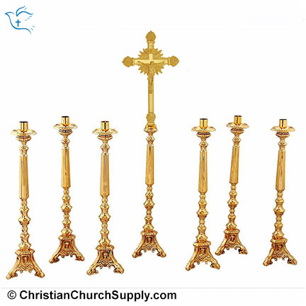 Holy Family Altar Cross and Candlestick Set of 7 Pcs.