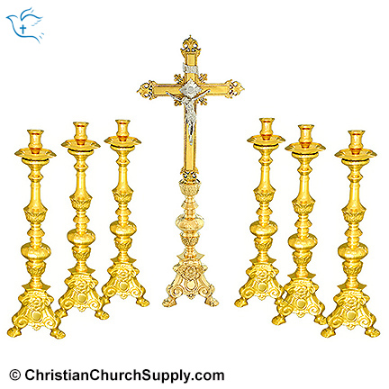 Altar Cross and Candlesticks Set of 7 pieces