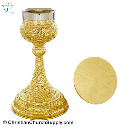 Beautiful Hand Carved Chalice and Paten Set