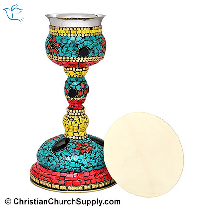 Beautiful Hand Carved Chalice and Paten Set