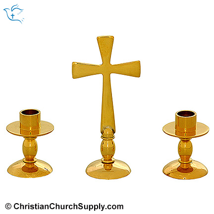 Brass Alter Set with Matching Candlesticks