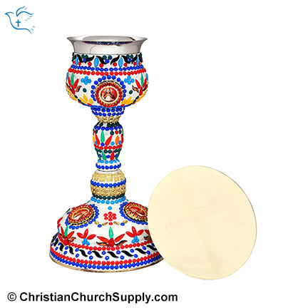 Brass Chalice and Paten with colour