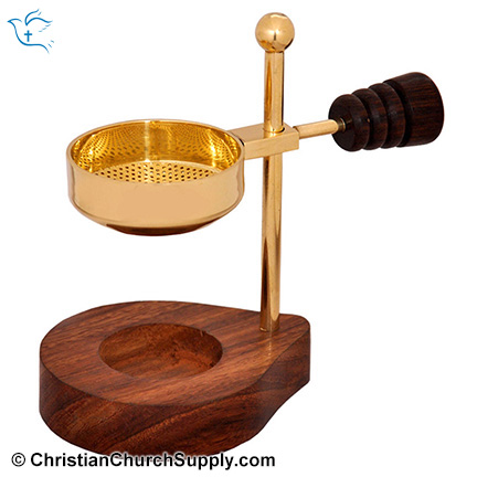 Brass Incense Burner with wooden T Light Holder