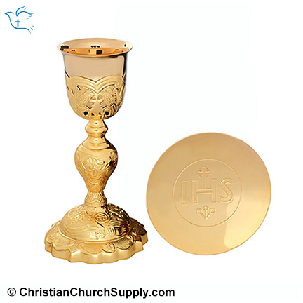 Brass Italian Style Chalice and Paten engraved IHS