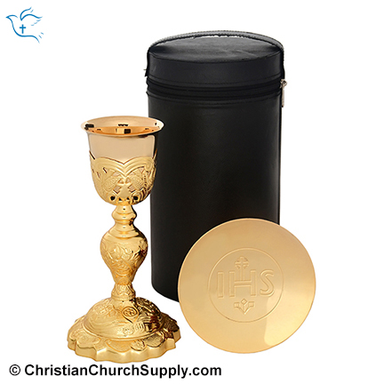 Brass Italian Style Chalice and Paten engraved IHS