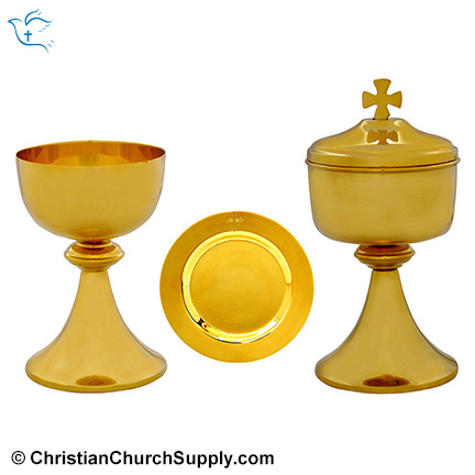 Chalice Ciborium and Paten Sets with Cross Engraved