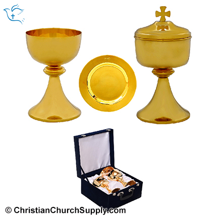Chalice Ciborium and Paten Sets with Cross Engraved with Box