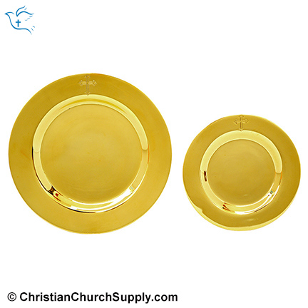 Engraved Cross Brass Paten Well