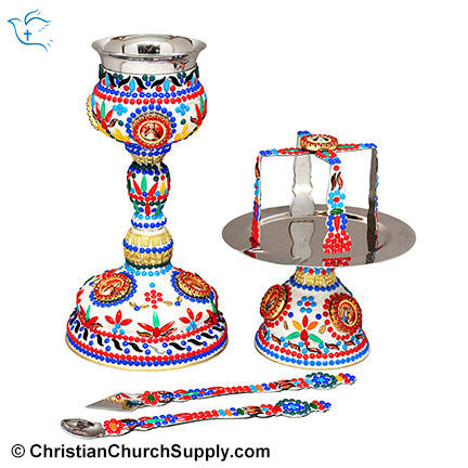 Hand Carved Chalice and Paten Set