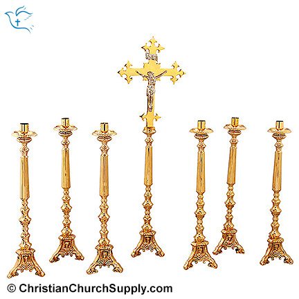 + Classic Pair of Brass Church Holy Family Altar Candlesticks + 24 ht. +