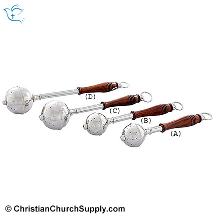 Polished holy water hand sprinkler with wood handle