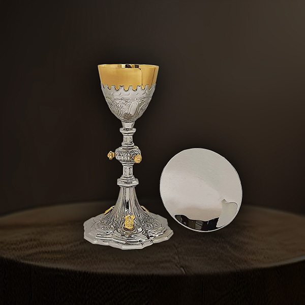 Solid Brass Chalice & Paten with Ornaments